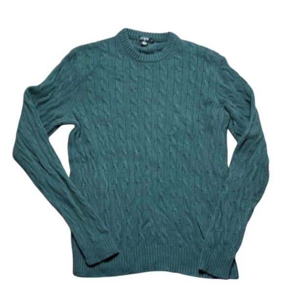 Vintage J Crew Lambswool Cable Knit Forest Green Crewneck Sweater Medium - Picture 1 of 8